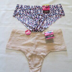 2 Pair of Maidenform Panties 1 Cheeky Hipster 1 Lacy High Waist Thong NWT Sz M